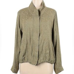 Saltwater Luxe Sz XS light olive‎ green brocade textured print light jacket top